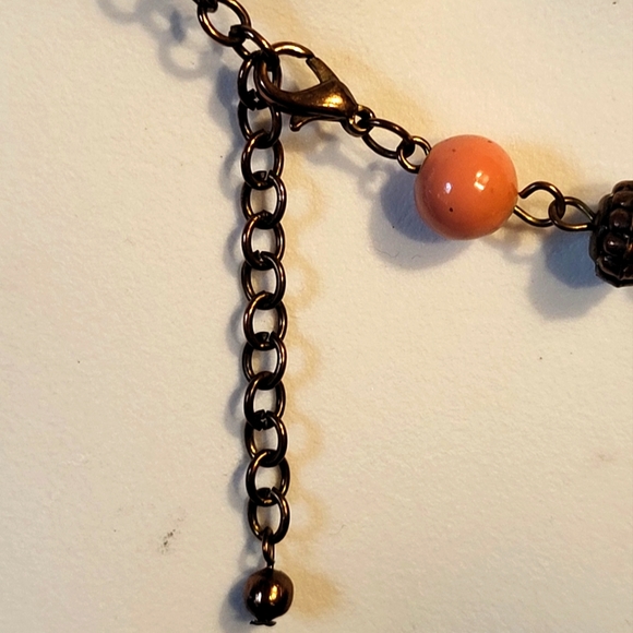 Bali Style Brass Ornamental & Red Seed Beaded Necklace - Picture 3 of 3